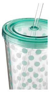 Točkasta čaša sa zelenim poklopcem boje mentola i sa slamkom Premier Housewares, 450 ml