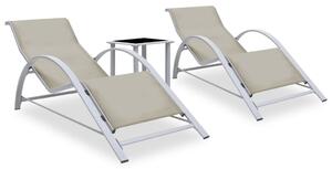 Ležaljke za sunčanje sa stolićem 2 kom aluminijske krem