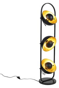 Industrijska podna svjetiljka crna sa zlatnim 3 svjetla - Emilienne Novo