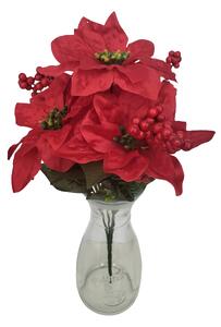 Božićna zvijezda Poinsettia i Bobice buket x7 40cm crvena umjetni
