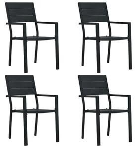 Vrtne stolice 4 kom crne HDPE s izgledom drva