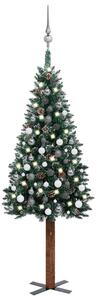 VidaXL Tanko osvijetljeno božićno drvce s kuglicama zeleno 180 cm