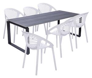 Vrtni blagovaonski set za 6 osoba s bijelim stolicama Joanna i stolom Strong, 210 x 100 cm