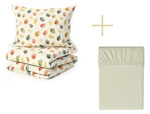 Set krep posteljine AUTUMN COLORS POLY šareno + plahta Jersey 90 x 200 cm svijetlo krem, za jedan krevet