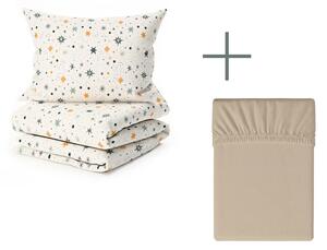 Set krep posteljina ASTORIA POLY krem + plahta Jersey 90 x 200 cm cappuccino, jednokrevetno