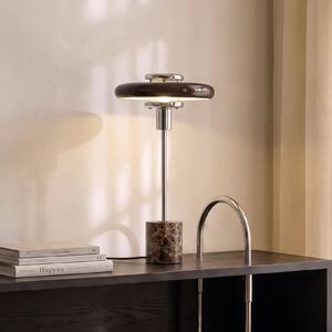 Lindby Branford stolna lampa, retro, smeđa, staklo/mramor, Smeđa / hrđa, Dnevni boravak/blagovaonica, Staklo