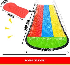 Kruzzel vodeni tobogan s fontanom 480 cm – trostruka staza + 3 daske za klizanje