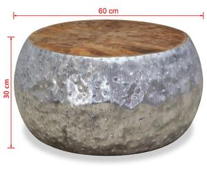 Stolić za Kavu od Aluminija i Tikovine 60x60x30 cm