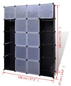 240499 Modular Cabinet with 14 Compartments Black and White 37 x 146 x 180,5 cm