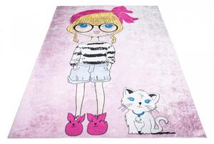Dječji tepih za djevojčicu s mladom damom i mačkom Širina: 80 cm | Duljina: 150 cm