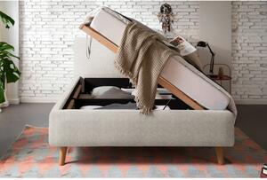 Bež tapecirani bračni krevet s prostorom za pohranu s podnicom 140x200 cm Mattis – Meise Möbel