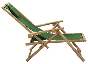 Nagibna stolica za opuštanje od bambusa i tkanine zelena