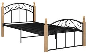 Okvir za krevet crni od metala i masivne hrastovine 100x200 cm