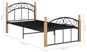 Okvir za krevet crni od metala i masivne hrastovine 100x200 cm