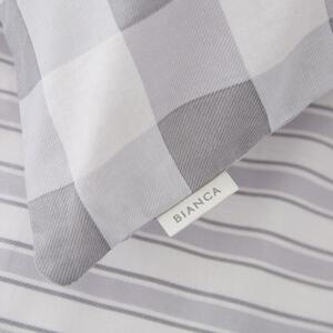 Sivo-bijela pamučna posteljina Bianca Check And Stripe, 90 x 190 cm