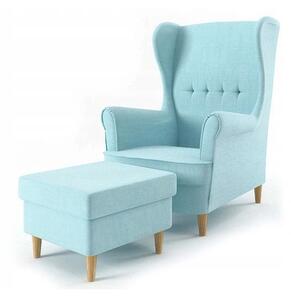 Udobna fotelja s tabureom u pastelno plavoj boji