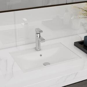 VidaXL Keramički kupaonski umivaonik sa slavinom i otvorom bijeli pravokutni