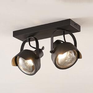 Lindby Prednji stropni reflektor Henega, crni, 2 žarulje., prigušiva, Crno, Dnevni boravak/blagovaonica, Metal