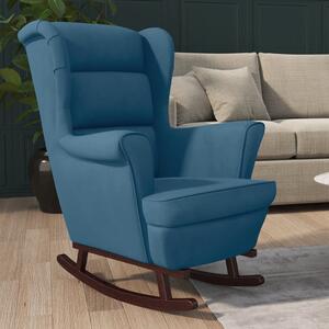 VidaXL Fotelja za ljuljanje s drvenim nogama plava baršunasta
