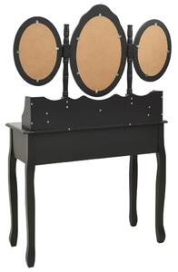 Toaletni stolić sa stolcem i trostrukim ogledalom crni