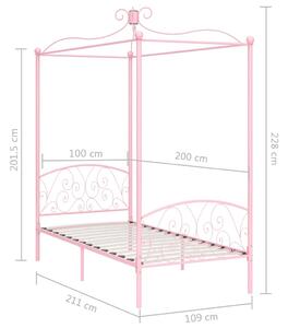Okvir za krevet s nadstrešnicom ružičasti metalni 100 x 200 cm