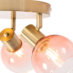 Art Deco stropni reflektor zlatni s ružičastim staklom 3 svjetla - Vidro