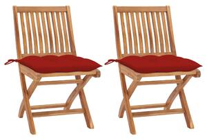Vrtne stolice s crvenim jastucima 2 kom od masivne tikovine
