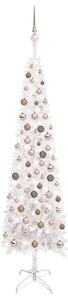 VidaXL Usko božićno drvce s LED svjetlima i kuglicama 210 cm bijelo