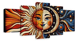 5-dijelna slika sunce i mjesec