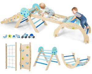 9 u 1 Montessori set za penjanje s lukom za penjanje, užetom za penjanje i ljestvama, drveni trokut za penjanje, plava