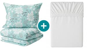 Sada krep posteljine GABRIELA plava + plahta Jersey 90 x 200 cm bijela, za jedan krevet