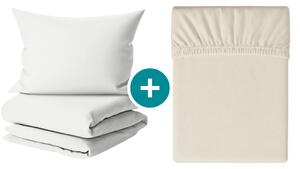 Set krep posteljine DENYX BLEND svijetlo krem, hotelski džep + Jersey plahta 90 x 200 cm sivo-bež, jednokrevetno