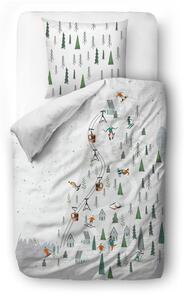 Bijela posteljina za krevet za jednu osobu od pamučnog satena 140x200 cm Ski Slope - Butter Kings