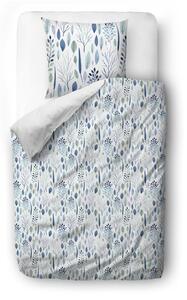 Bijelo-plava posteljina za krevet za jednu osobu od pamučnog satena 140x200 cm Blue Winter Floral - Butter Kings