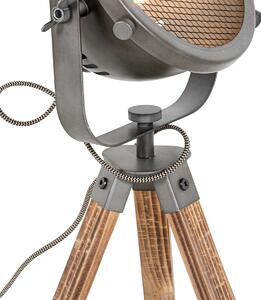 Industrijska stolna svjetiljka čelični tronožac s drvenim nagibom - Emado