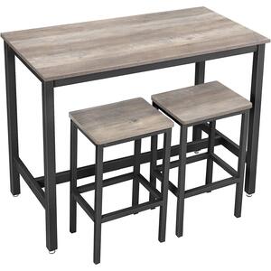 Barski stol s 2 barske stolice, 120 x 90 x 60 cm, siva i crna | VASAGLE