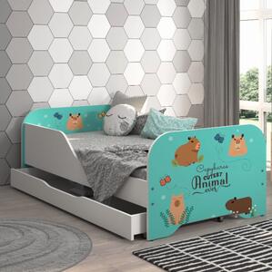 Kompletan dječji krevet 140 x 70 cm s madracem i rešetkom - KAPIBARA ANIMALS
