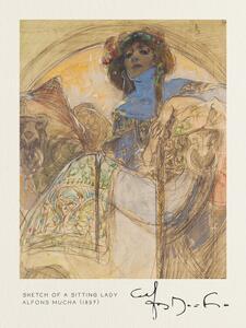 Reprodukcija Sketch of a Sitting Lady - Alfons Mucha