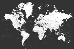 Karta Black and white detailed world map with cities, Milo, Blursbyai