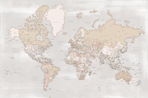 Karta Rustic detailed world map with cities, Lucille, Blursbyai