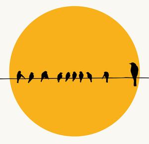 Ilustracija Birds Family, Kubistika, (26.7 x 40 cm)