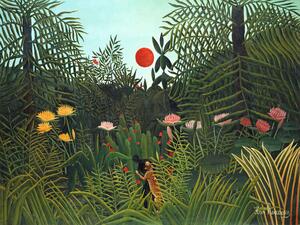 Reprodukcija Setting Sun in the Virgin Forest (Tropical Rainforest Landscape) - Henri Rousseau, (40 x 30 cm)