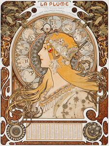 Reprodukcija La Plume, Female Portrait (Vintage Art Nouveau Lady in Gold) - Alphonse / Alfons Mucha