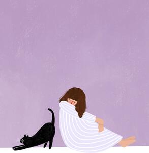 Ilustracija Girl and Cat, Bea Muller, (30 x 40 cm)