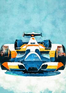 Ilustracija Formula 1 blue yellow, Justyna Jaszke, (30 x 40 cm)