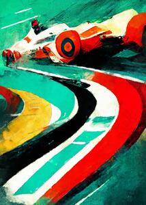 Ilustracija Formula 1 green red, Justyna Jaszke, (30 x 40 cm)