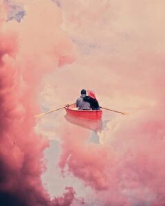 Ilustracija Pink sailing, spacerocket art, (30 x 40 cm)