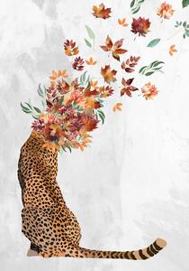 Ilustracija Cheetah Autumn Leaves Head, Sarah Manovski