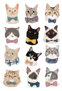 Ilustracija Cats In Bow Tie, Hanna Melin, (30 x 40 cm)
