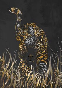 Ilustracija Black gold jaguar in grass, Sarah Manovski